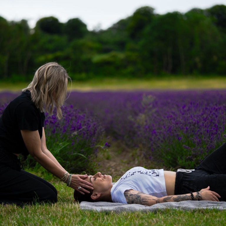 Clare guiding a client on a 1:1 session in breathwork